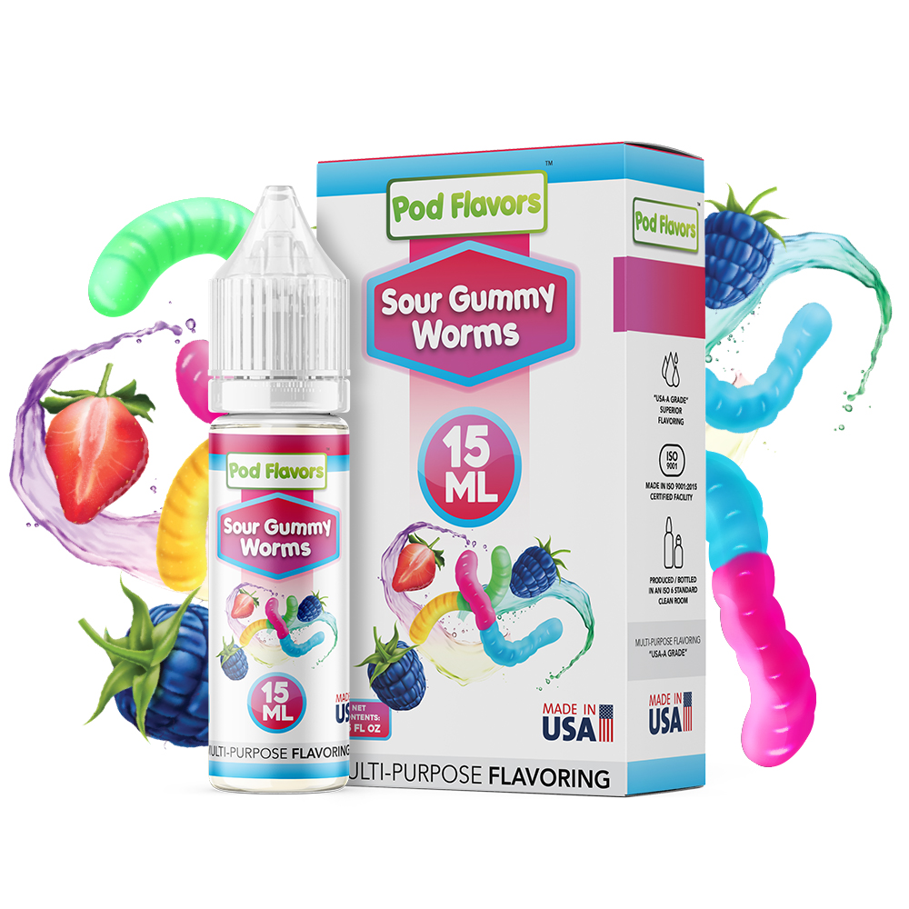 Pod Flavors MultiPurpose Flavoring 15mL Sour Gummy Worms, pod juice